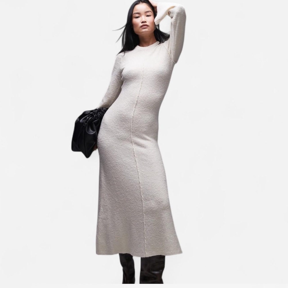 Topshop Cream Long Sleeve Dress
